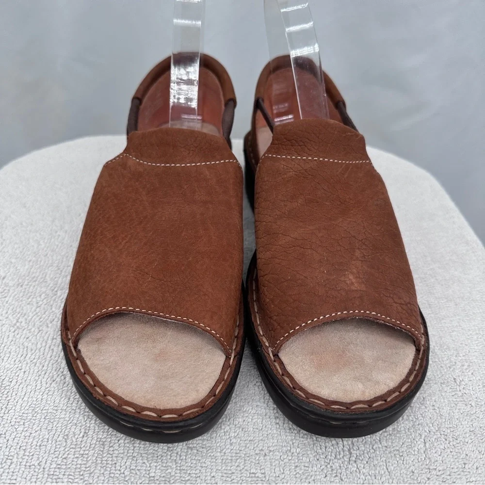 Connie Shelly Leather Shoe Sandal 10B Womens Brown Open Toe Slip On